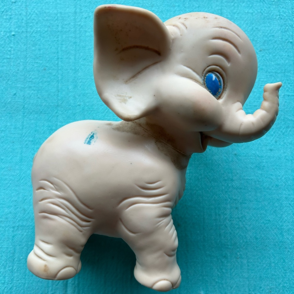 Vintage Edward Mobley Rubber Squeak Toy Elephant Peach Flesh Color 1958 Rarity